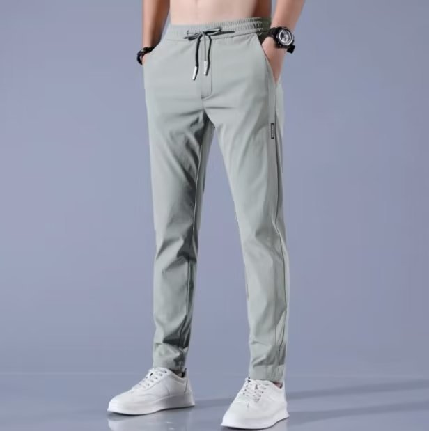 Ice Silk Pants Men's Loose Breathable Straight Slim Casual Pants Summer Thin Trousers Stretch Men's Sports Pants