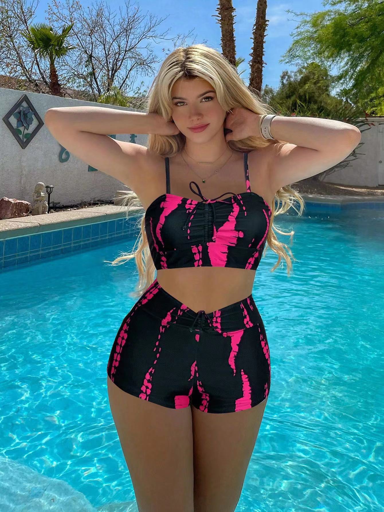 New European and American foreign trade split swimsuit women's high waist flat angle net red cross-border sexy AliExpress swimsuit manufacturers wholesale