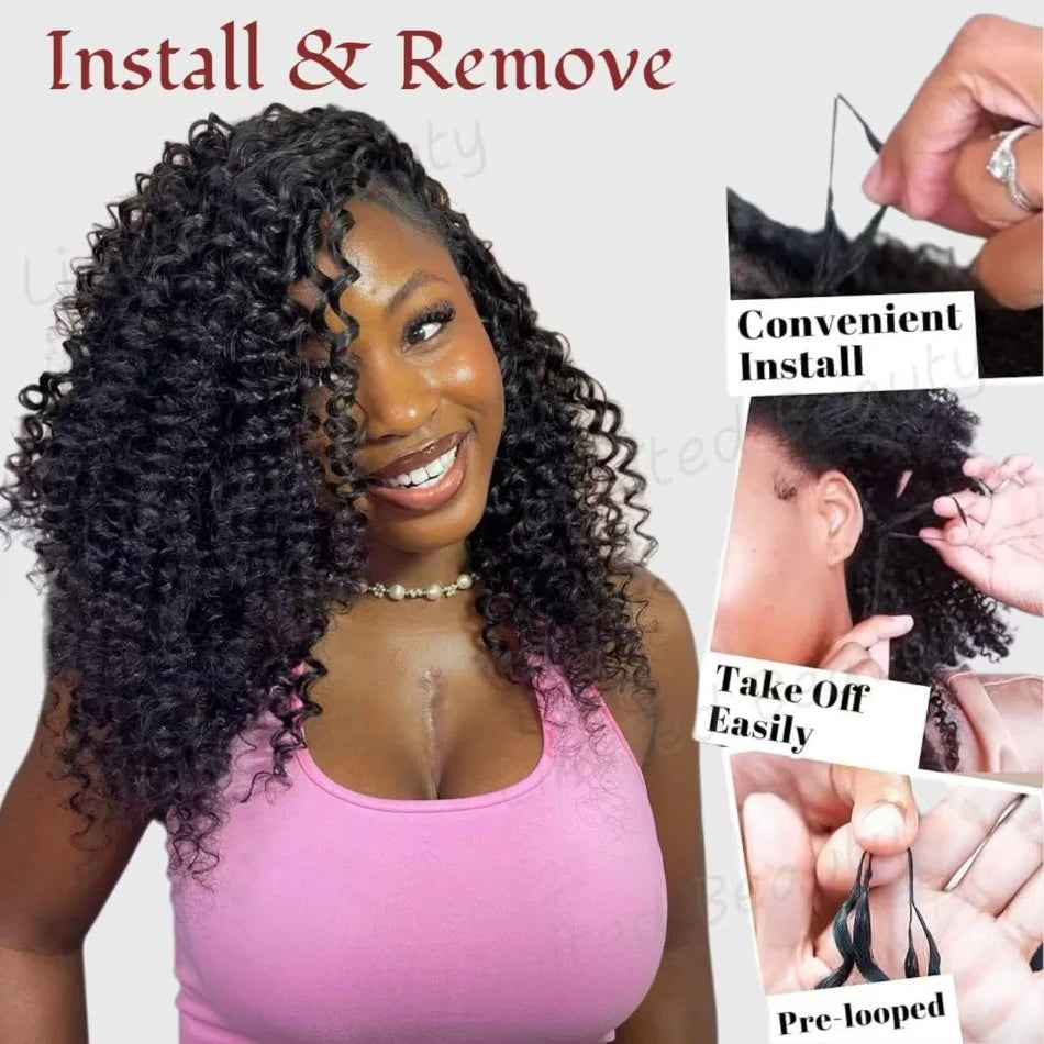 Deep Wave Knotless Pre-Separated Crochet Hair Extensions Human Hair Wigs Loose Wave Natural Black Feather Extension 1/3/4Bundles