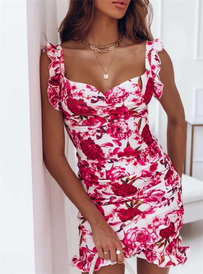 Women’s Floral V-Neck Ruffle Summer Dress