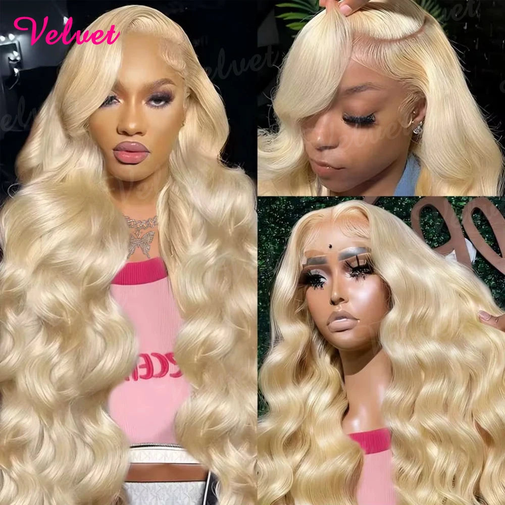 220% 613 Hd Lace Frontal Wig 13x6 30 Inch Body Wave 100% Human Hair Wigs 220 Density Pre Plucked Colored Blonde Transparent Wet And Wavy Lace Front Wig