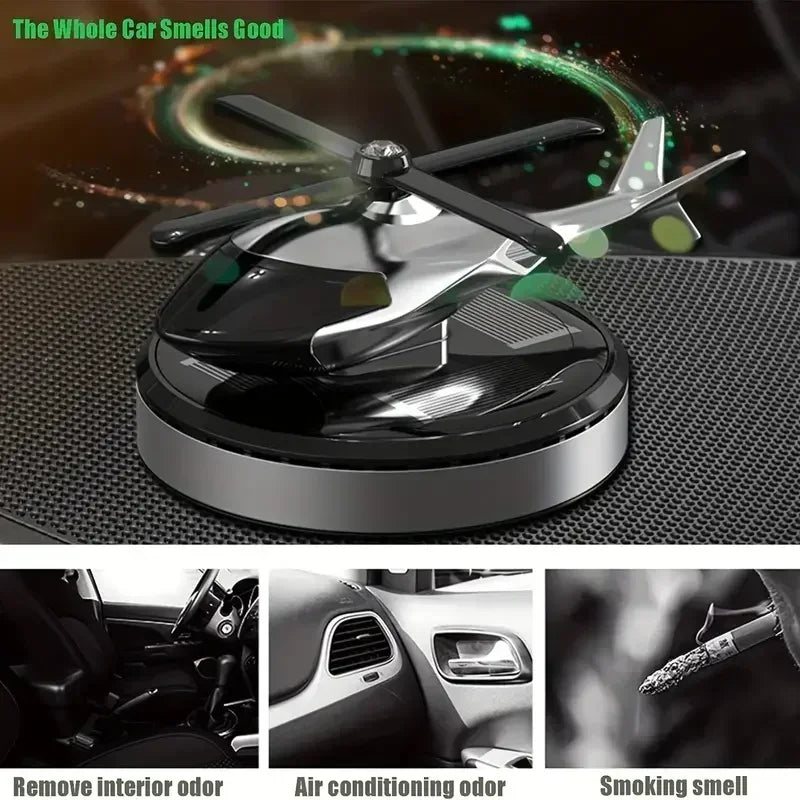 New Car Air Freshener Solar Helicopter Decoration Alloy Propeller Rotating Auto Flavoring Perfume Diffuser Interior Accessories