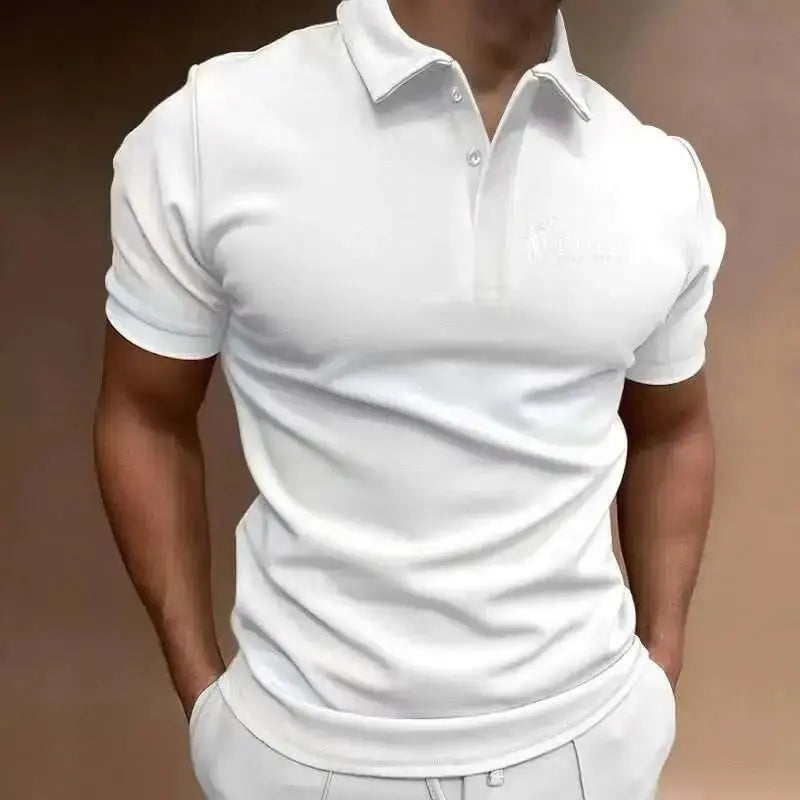 Men's Polo Shirt with Golf Pattern Printed Short Sleeved T-shirt Top, Casual and Comfortable Style for Daily Casual Wear