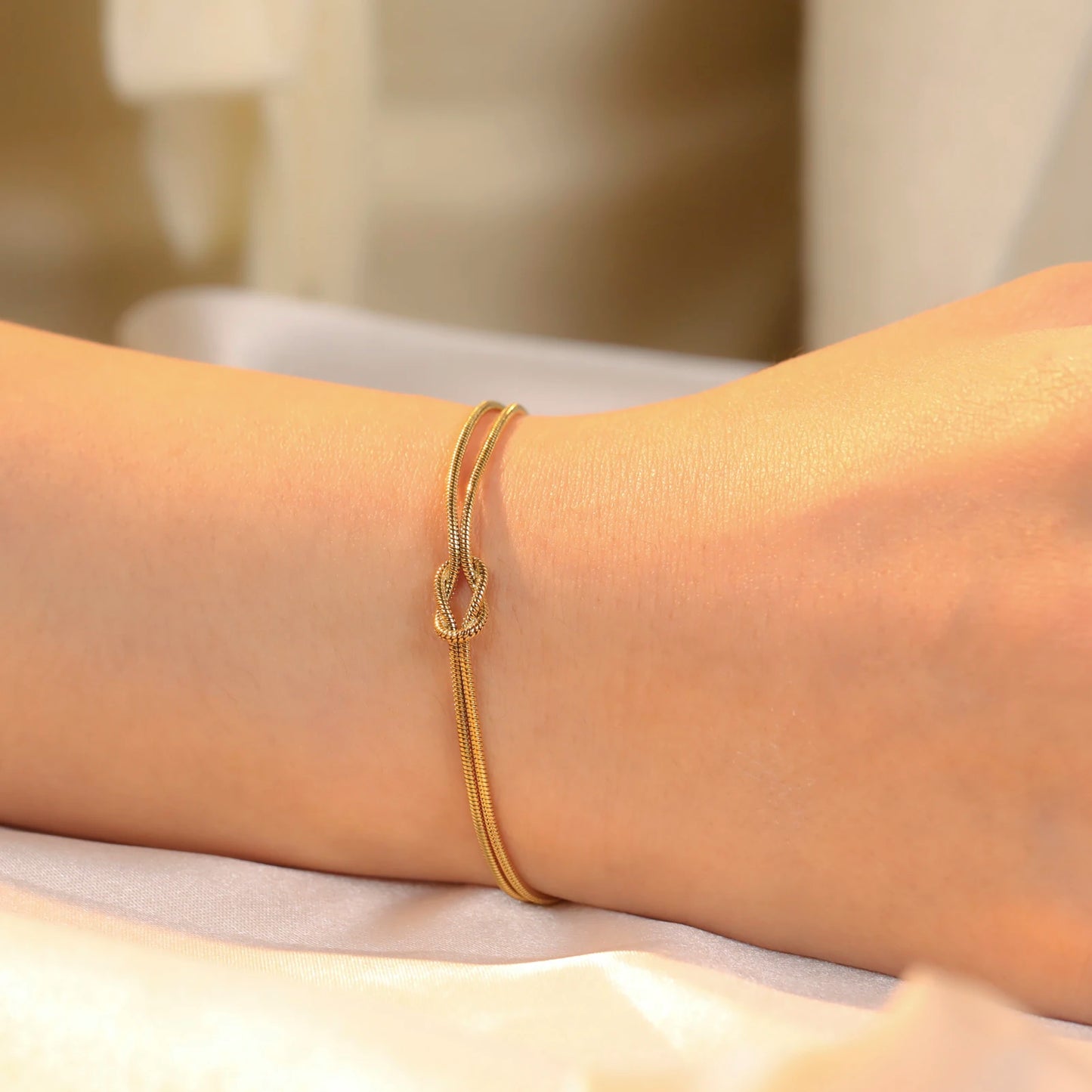 Cazador Gold Color Love Knot Double Snake Chain Bracelet Stainless Steel Trendy Bracelets for Women Men Jewelry Mother's Gift
