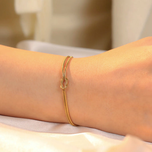 Cazador Gold Color Love Knot Double Snake Chain Bracelet Stainless Steel Trendy Bracelets for Women Men Jewelry Mother's Gift