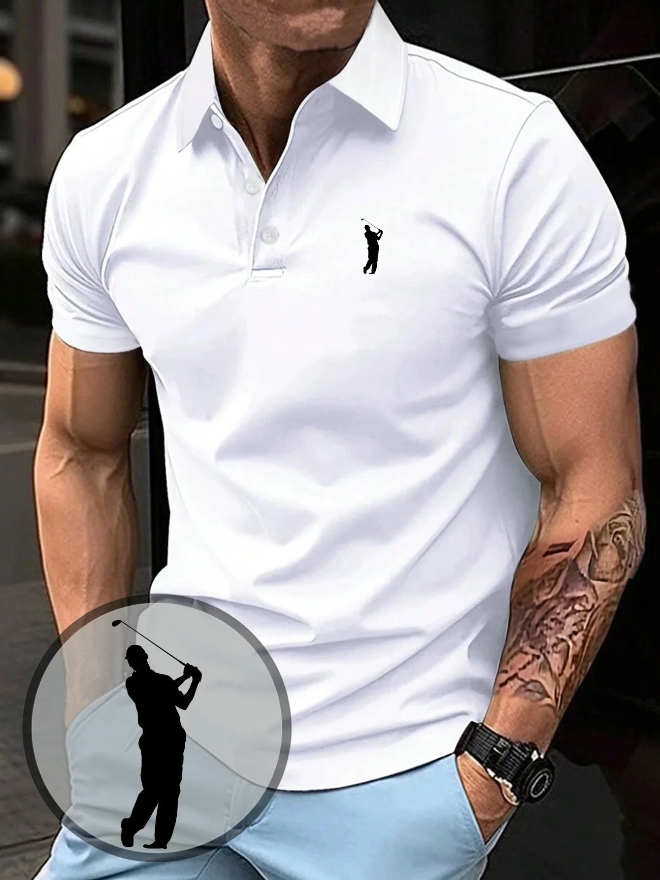 Men's Polo Shirt with Golf Pattern Printed Short Sleeved T-shirt Top, Casual and Comfortable Style for Daily Casual Wear