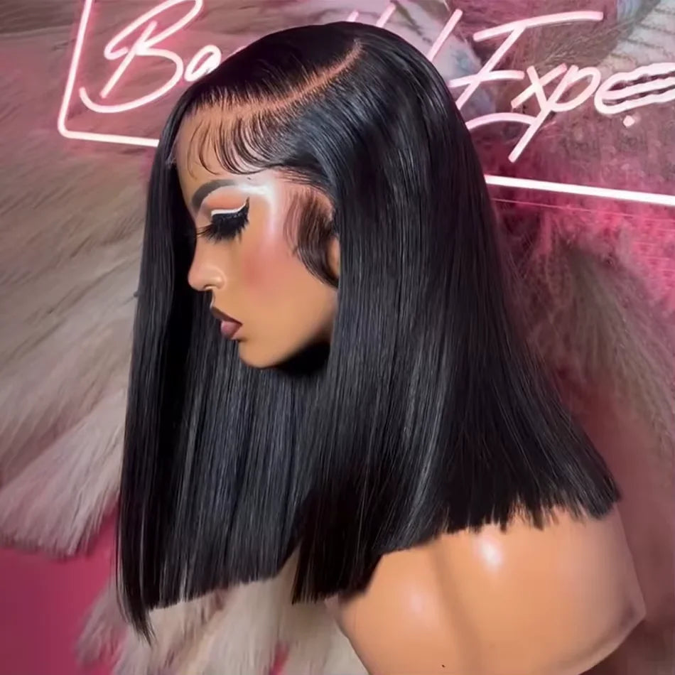 220% Density Bob Wigs Straight Human Hair Lace Front Wigs 13x4 Bob Brazilian Remy Hair Pre-plucked Lace Front Wigs 16 inch