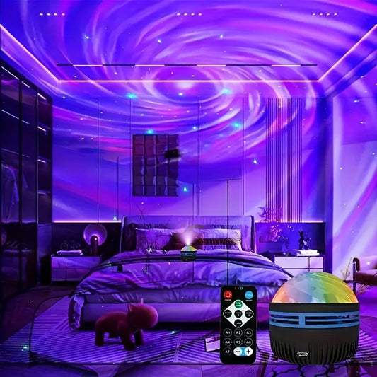 Galaxy Star Projector LED Night Light – USB Rechargeable Aurora Lamp with Remote Control