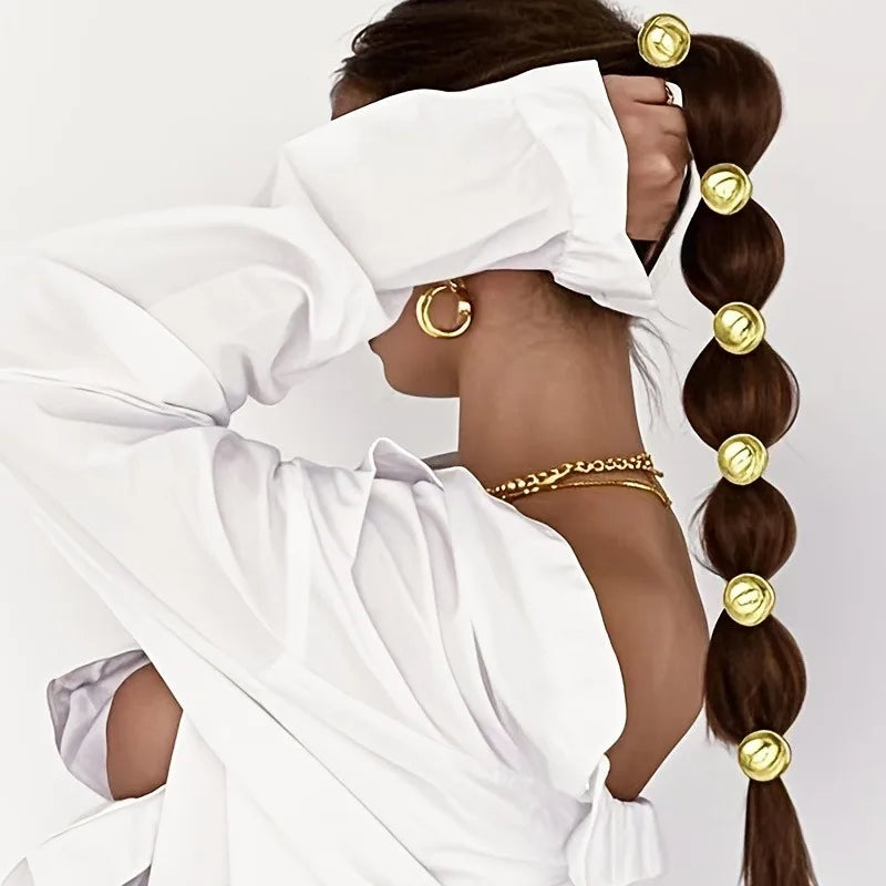 4pcs Golden Silvery Ball Elastic Headbands Set Korean Ponytail Hair Rings Elegant Party Casual Hairstyles for Women Girls