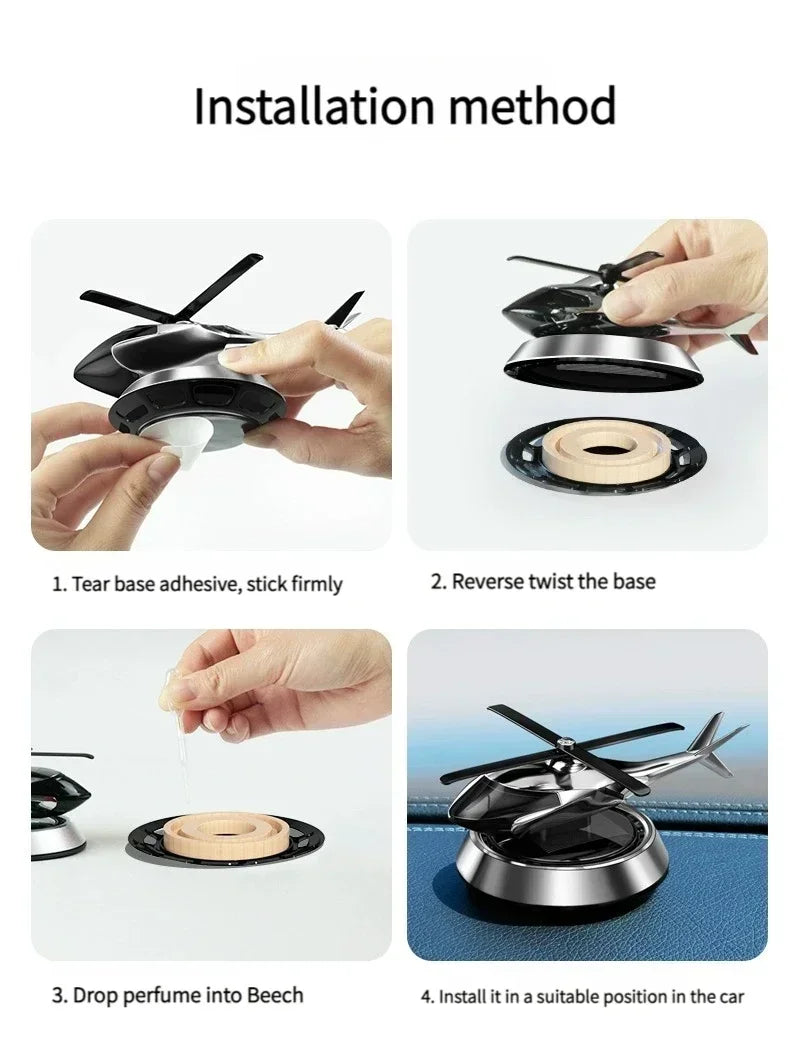 New Car Air Freshener Solar Helicopter Decoration Alloy Propeller Rotating Auto Flavoring Perfume Diffuser Interior Accessories