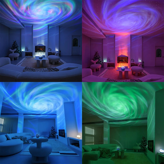 Galaxy Star Projector LED Night Light – USB Rechargeable Aurora Lamp with Remote Control