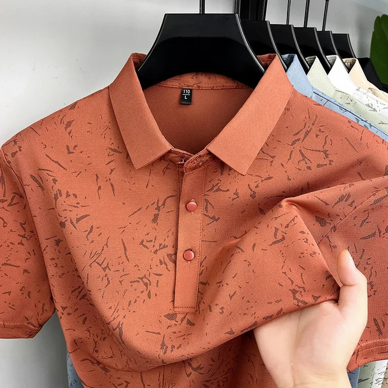 Mens Abstract Print Polo Shirts Short Sleeve Casual Business Golf Shirt Breathable Quick Dry Lightweight Summer Tops for Men