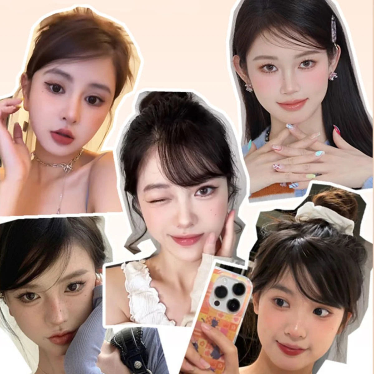 Synthetic  Slanted Bangs Short Brown Black Fake Hair Fringe Extension Clip in Hairpieces Accessories for Women Girl