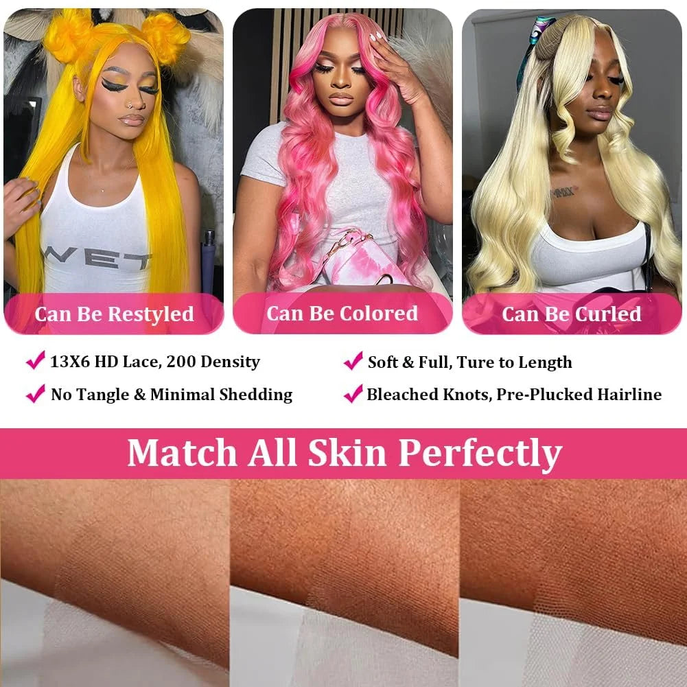 220% 613 Hd Lace Frontal Wig 13x6 30 Inch Body Wave 100% Human Hair Wigs 220 Density Pre Plucked Colored Blonde Transparent Wet And Wavy Lace Front Wig