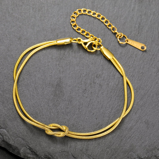 Cazador Gold Color Love Knot Double Snake Chain Bracelet Stainless Steel Trendy Bracelets for Women Men Jewelry Mother's Gift