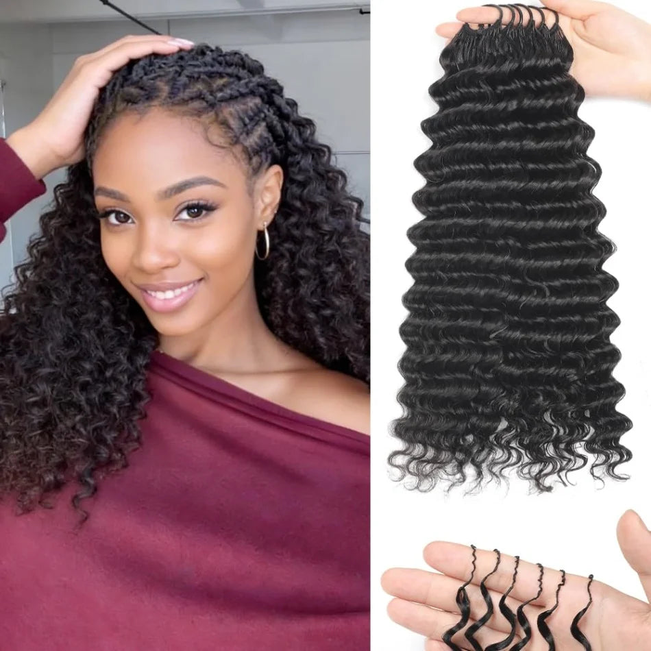 Deep Wave Knotless Pre-Separated Crochet Hair Extensions Human Hair Wigs Loose Wave Natural Black Feather Extension 1/3/4Bundles