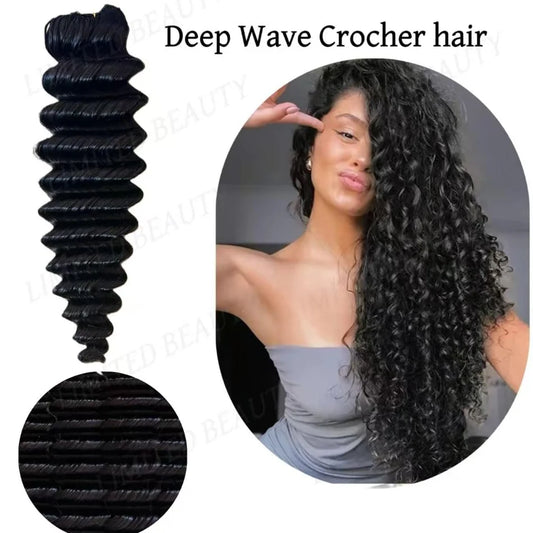 Deep Wave Knotless Pre-Separated Crochet Hair Extensions Human Hair Wigs Loose Wave Natural Black Feather Extension 1/3/4Bundles