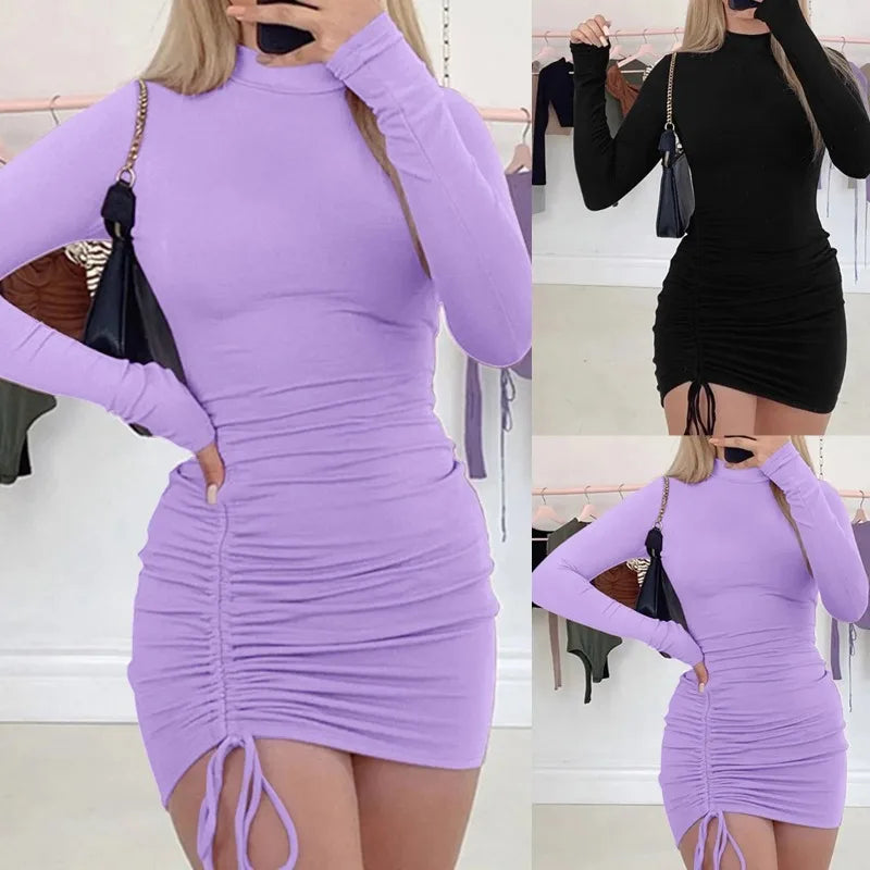 Women’s Long Sleeve Ruched Bodycon Mini Dress