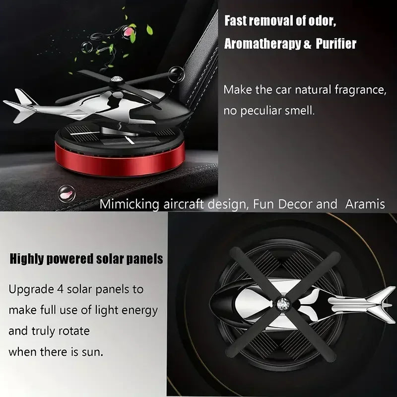 New Car Air Freshener Solar Helicopter Decoration Alloy Propeller Rotating Auto Flavoring Perfume Diffuser Interior Accessories