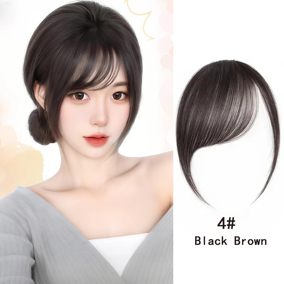 Synthetic  Slanted Bangs Short Brown Black Fake Hair Fringe Extension Clip in Hairpieces Accessories for Women Girl