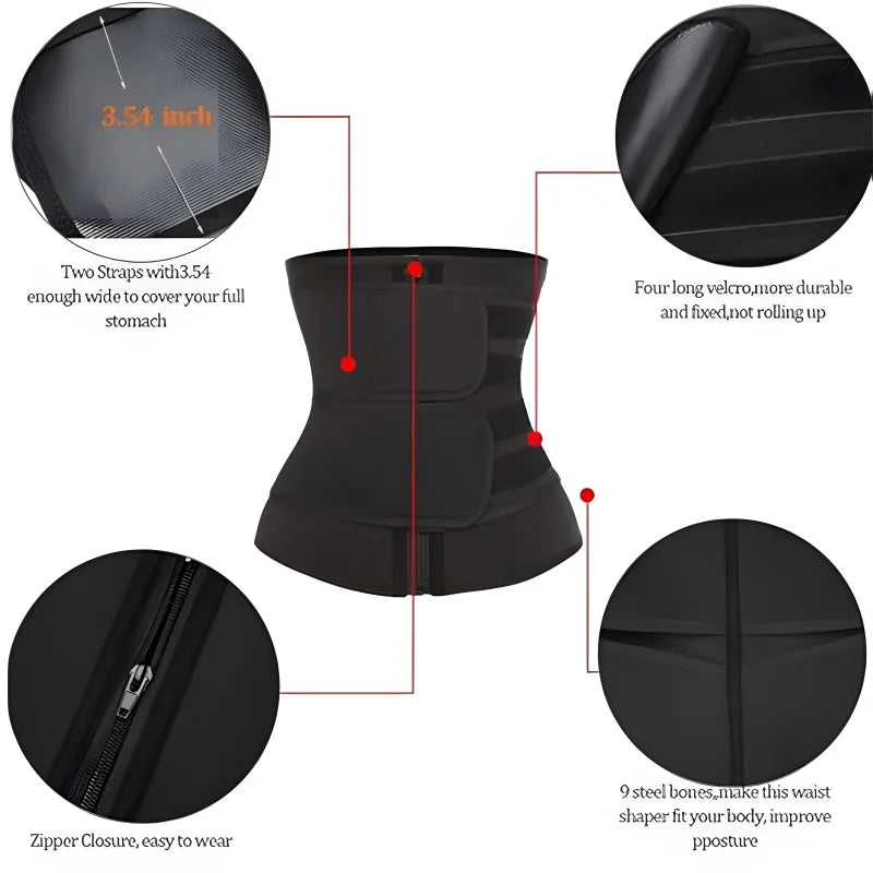 Sculpt & Lift Waist Trainer Waist Trainer, Trimmer, Cincher, Body Shaper, Belly Band- Double Belt Zipper Stomach Wraps for Weight Loss & Postpartum Recovery High Compression Zipper Corset with Adjustable Dual Straps for Shape