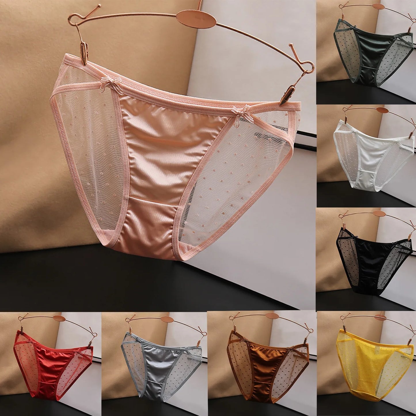 Lace Mesh Women'S Panties Big Size S-Xl Soft Cozy Underwear Female Silk Satin Briefs Breathable Underpants Sexy Lingerie