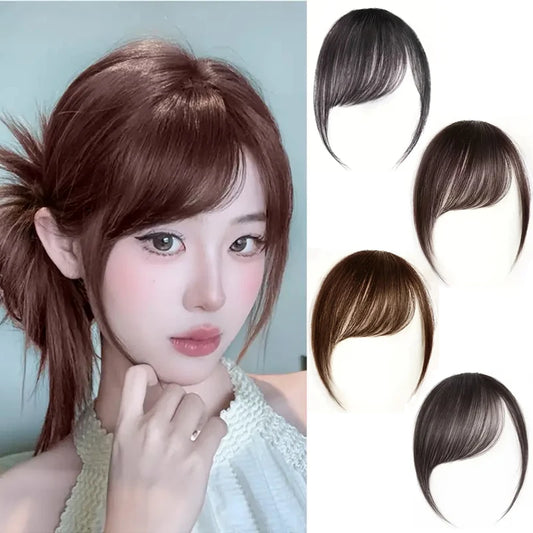 Synthetic  Slanted Bangs Short Brown Black Fake Hair Fringe Extension Clip in Hairpieces Accessories for Women Girl