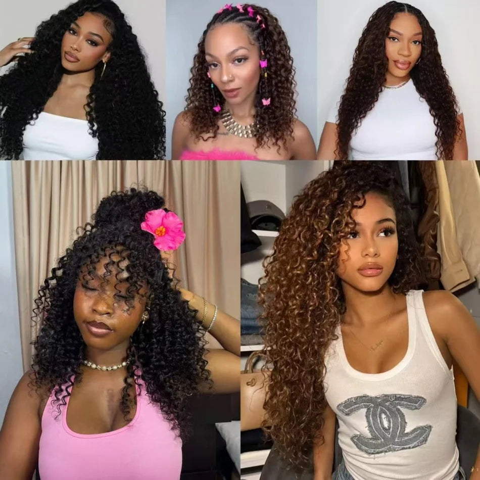 Deep Wave Knotless Pre-Separated Crochet Hair Extensions Human Hair Wigs Loose Wave Natural Black Feather Extension 1/3/4Bundles