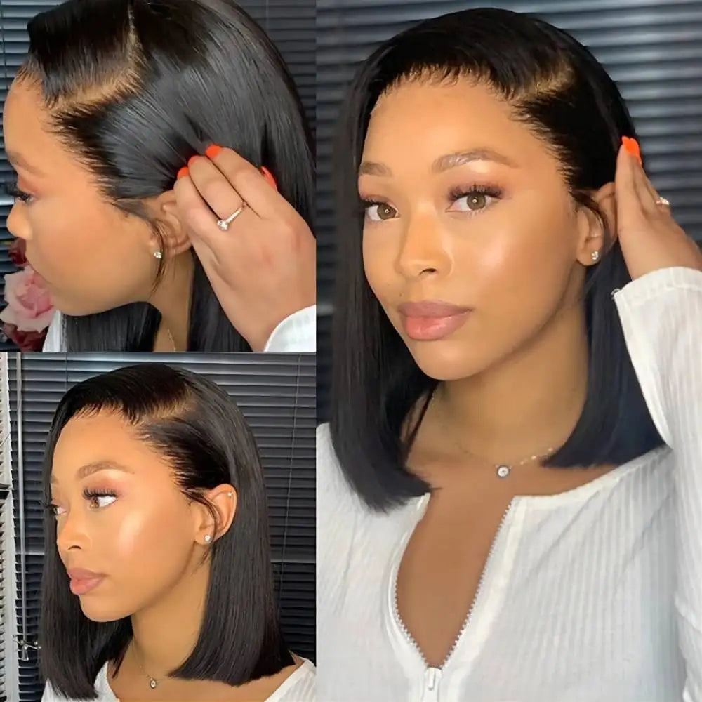 220% Density Bob Wigs Straight Human Hair Lace Front Wigs 13x4 Bob Brazilian Remy Hair Pre-plucked Lace Front Wigs 16 inch