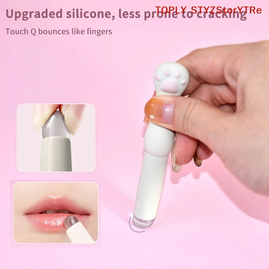 Silicone Lip Brush With Cover Angled Concealer Brushes Lip Balm Lip Gloss Angled Head Concealer Brushes Cat Paw Make Up Brushes