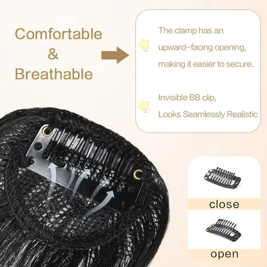 Synthetic  Slanted Bangs Short Brown Black Fake Hair Fringe Extension Clip in Hairpieces Accessories for Women Girl