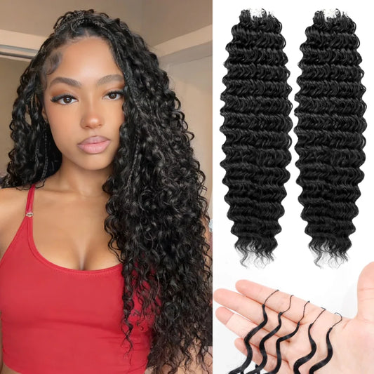 Deep Wave Knotless Pre-Separated Crochet Hair Extensions Human Hair Wigs Loose Wave Natural Black Feather Extension 1/3/4Bundles